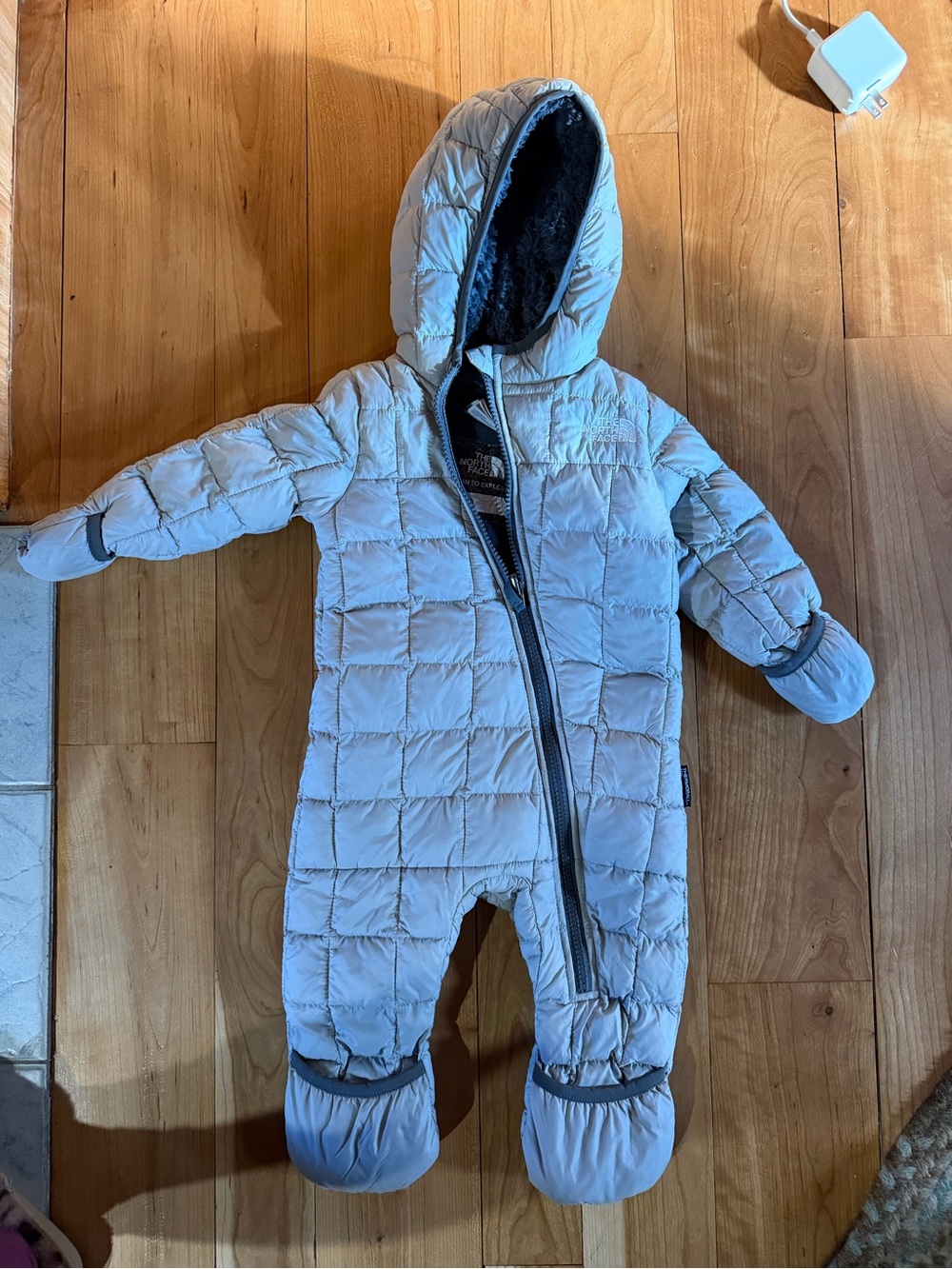 The North Face Baby Light Blue Quilted Hooded Snowsuit